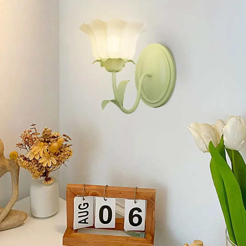 1 2 Light Flower Glass Three Step Dimmable Green Wall Lamps tag1