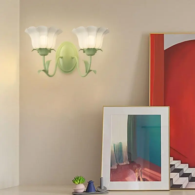 1 2 Light Flower Glass Three Step Dimmable Green Wall Lamps tag1