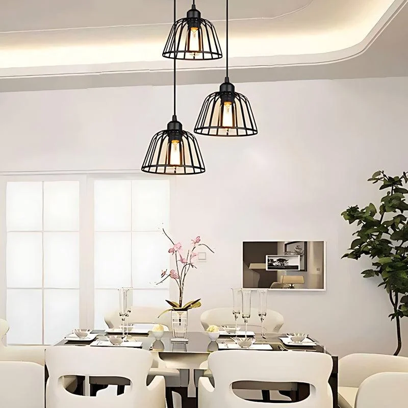 1/3 Light Black Small Iron Cage LED Industrial Style Retro Chandelier -  - #tag1#