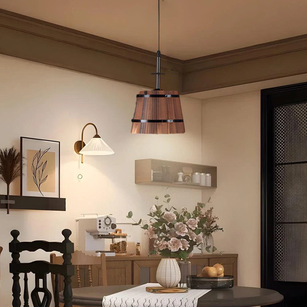1/3 Light Rustic Wooden Bucket Shade Pendant Light for Cafe Bar -  - #tag1#