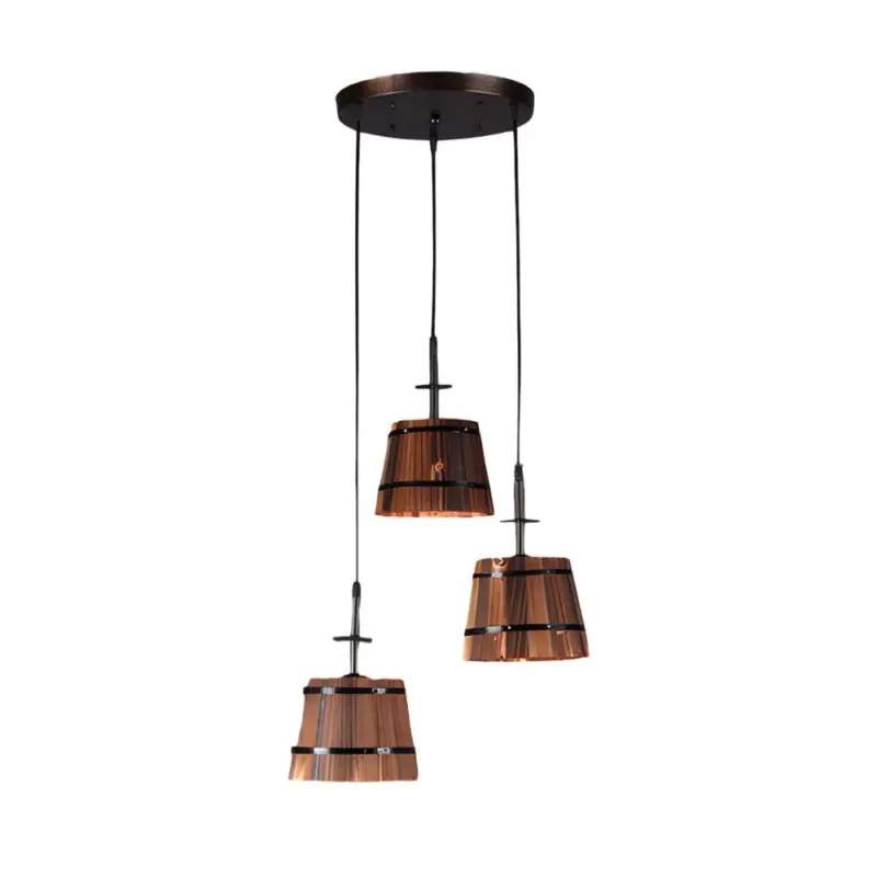 1 3 Light Rustic Wooden Bucket Shade Pendant Light for Cafe Bar tag1