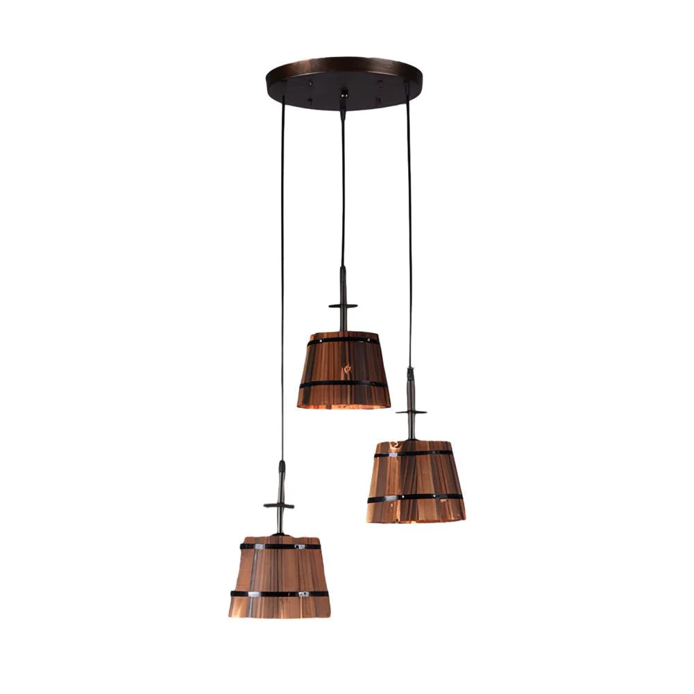 1/3 Light Rustic Wooden Bucket Shade Pendant Light for Cafe Bar -  - #tag1#
