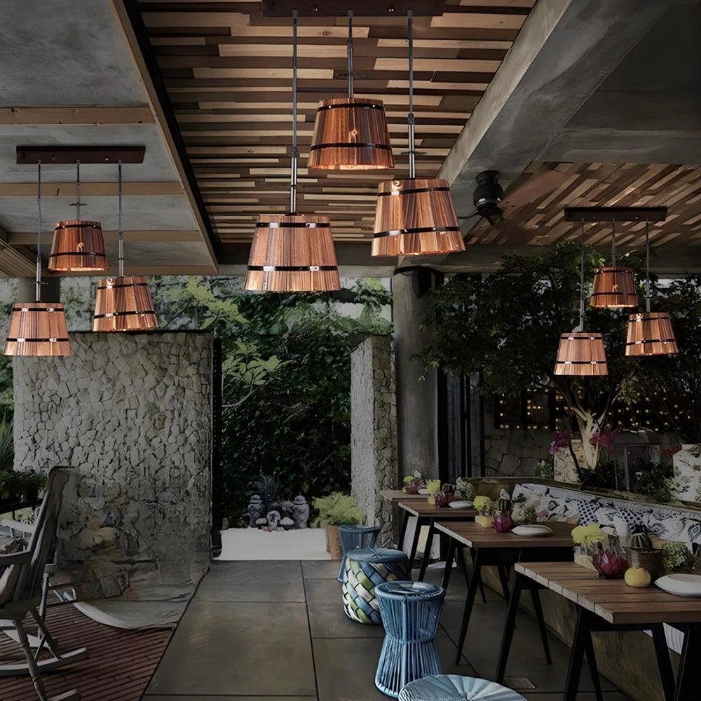 1/3 Light Rustic Wooden Bucket Shade Pendant Light for Cafe Bar -  - #tag1#
