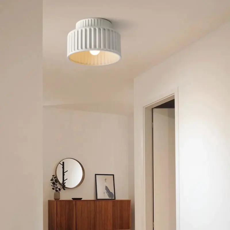 1 LightCreamStyleVintageDrumSemiFlushMountCeilingLamp