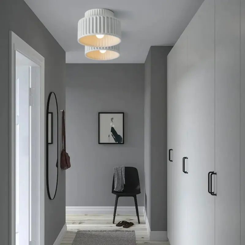 1 LightCreamStyleVintageDrumSemiFlushMountCeilingLamp