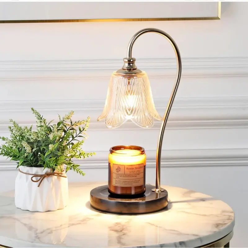 1 Light Candle Warmer Table Lamp with Glass Shade tag1