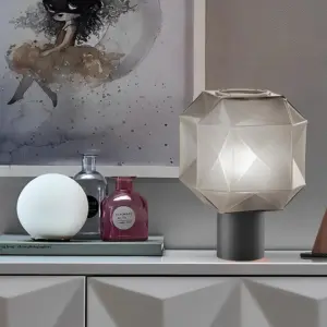 1-Light Cubo Table Lamp with Smoke Gray Glass Shade