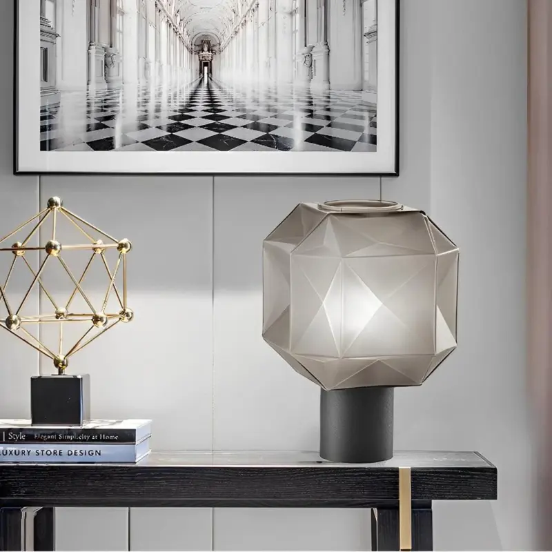 1 Light Cubo Table Lamp with Smoke Gray Glass Shade tag1