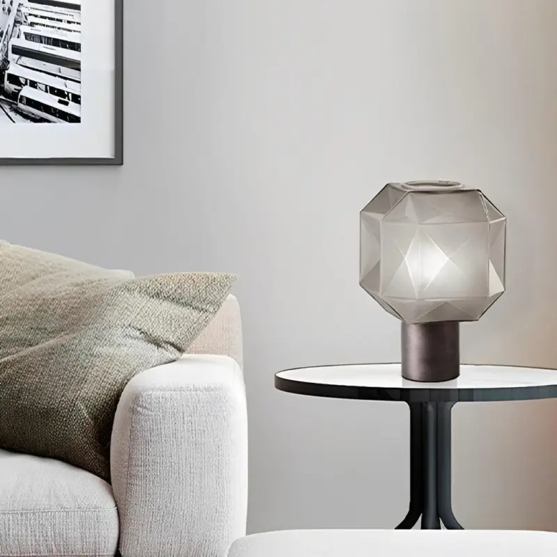1 Light Cubo Table Lamp with Smoke Gray Glass Shade tag1