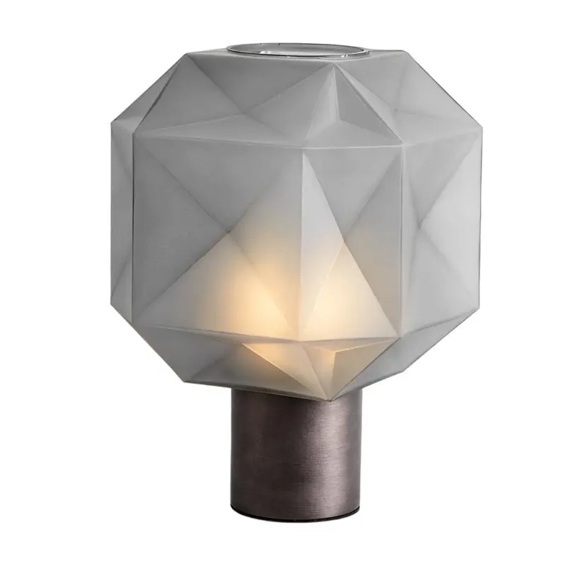 1 Light Cubo Table Lamp with Smoke Gray Glass Shade tag1
