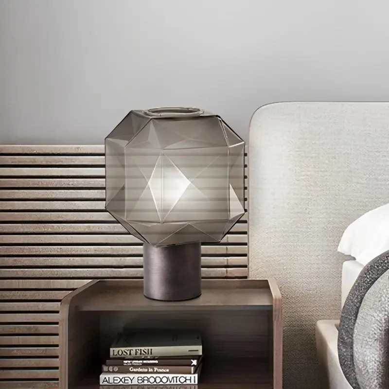1 Light Cubo Table Lamp with Smoke Gray Glass Shade tag1
