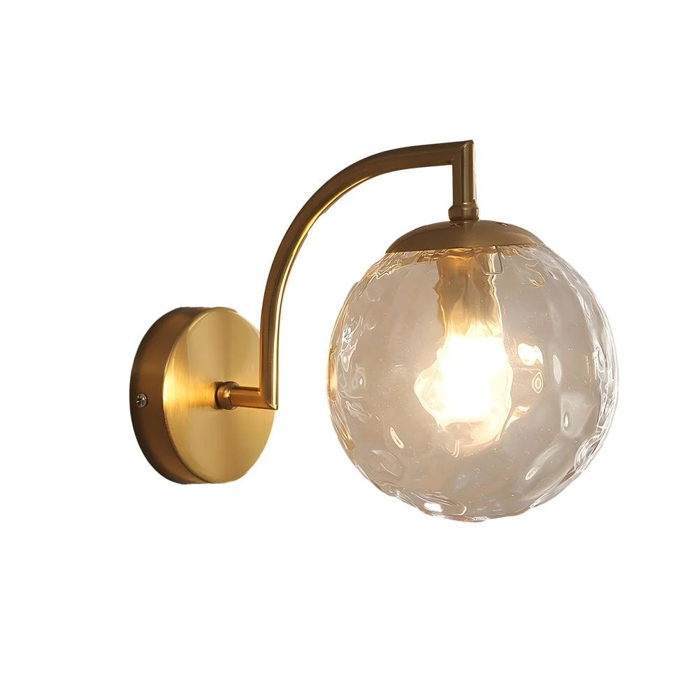 1-Light Curved Arm Wall Lamp with Spherical Ribbed Glass Shade -  - #tag1#