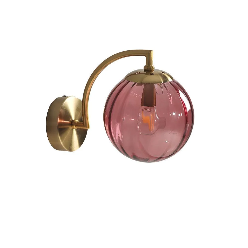 1-Light Curved Arm Wall Lamp with Spherical Ribbed Glass Shade -  - #tag1#