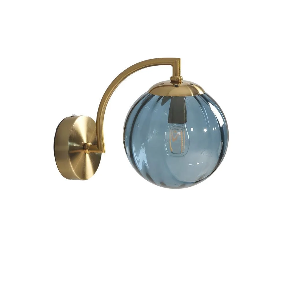 1-Light Curved Arm Wall Lamp with Spherical Ribbed Glass Shade -  - #tag1#