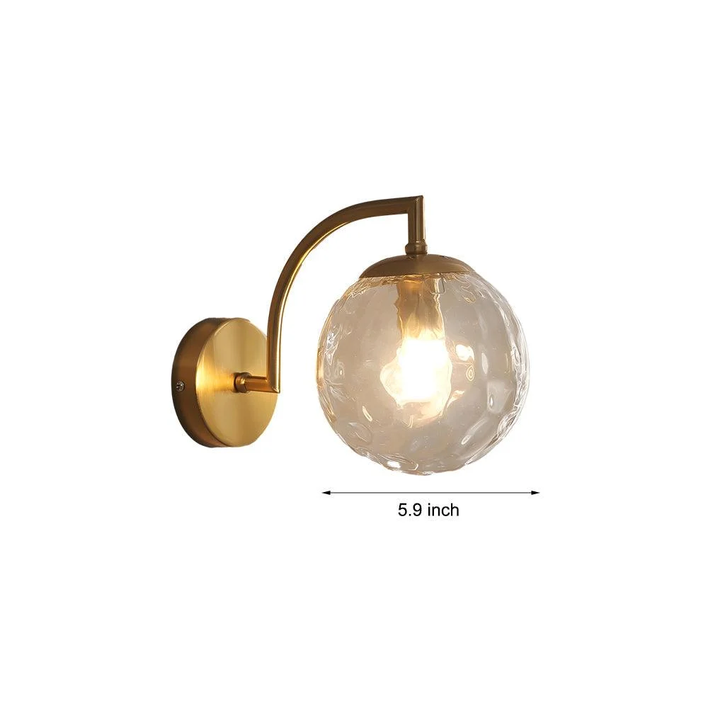 1-Light Curved Arm Wall Lamp with Spherical Ribbed Glass Shade -  - #tag1#