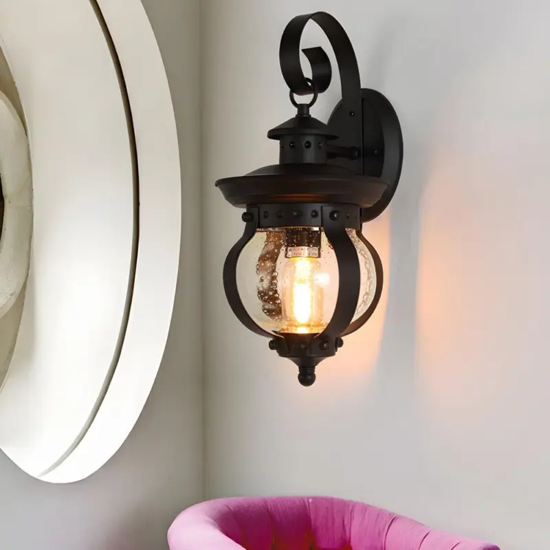 1 Light LED Outdoor Wall Lantern with Curved Arm tag1