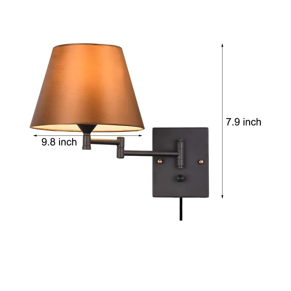 1-Light Plug-In Swivel Arm Wall Lamp with Linen Shade -  - #tag1#