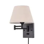 1 Light Plug In Swivel Arm Wall Lamp with Linen Shade tag1