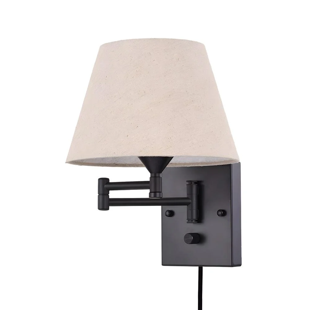 1-Light Plug-In Swivel Arm Wall Lamp with Linen Shade -  - #tag1#