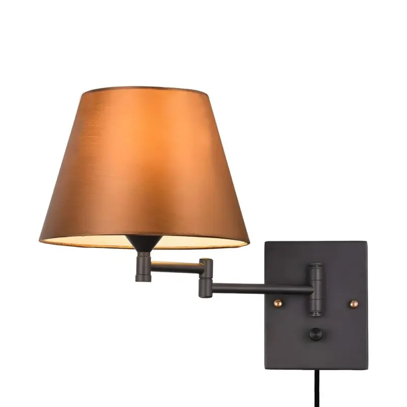 1 Light Plug In Swivel Arm Wall Lamp with Linen Shade tag1