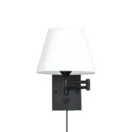 1 Light Plug In Swivel Arm Wall Lamp with Linen Shade tag1