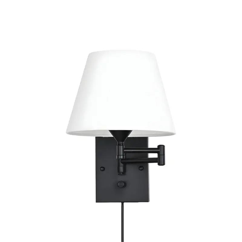 1 Light Plug In Swivel Arm Wall Lamp with Linen Shade tag1