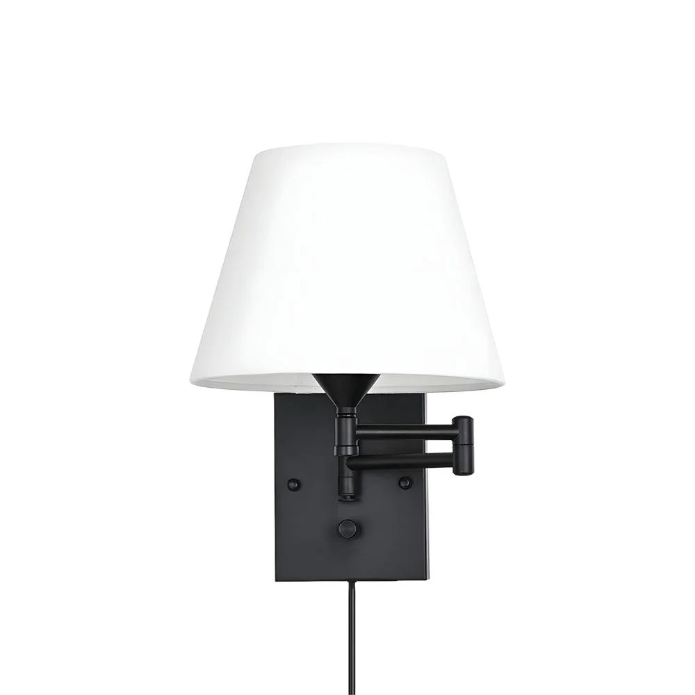 1-Light Plug-In Swivel Arm Wall Lamp with Linen Shade -  - #tag1#