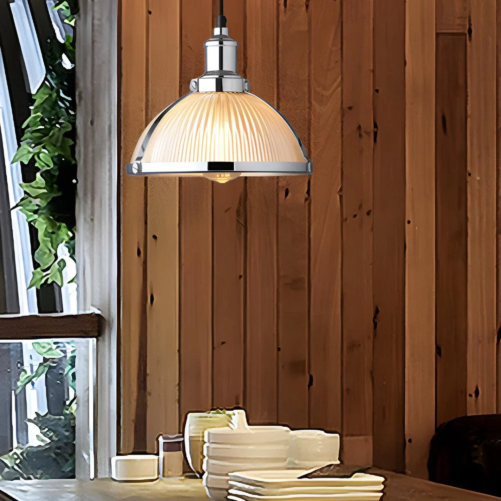 1-Light Retro Pendant Lamp with Striped Glass Shade -  - #tag1#