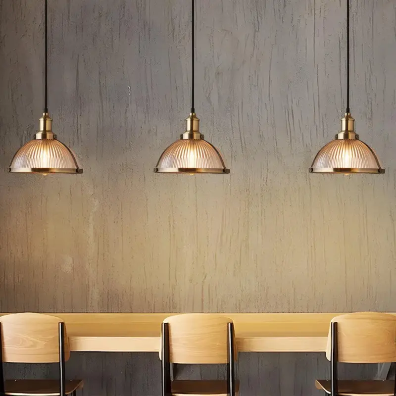 1 Light Retro Pendant Lamp with Striped Glass Shade tag1