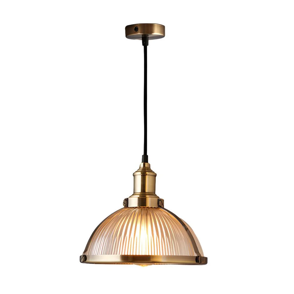 1-Light Retro Pendant Lamp with Striped Glass Shade -  - #tag1#