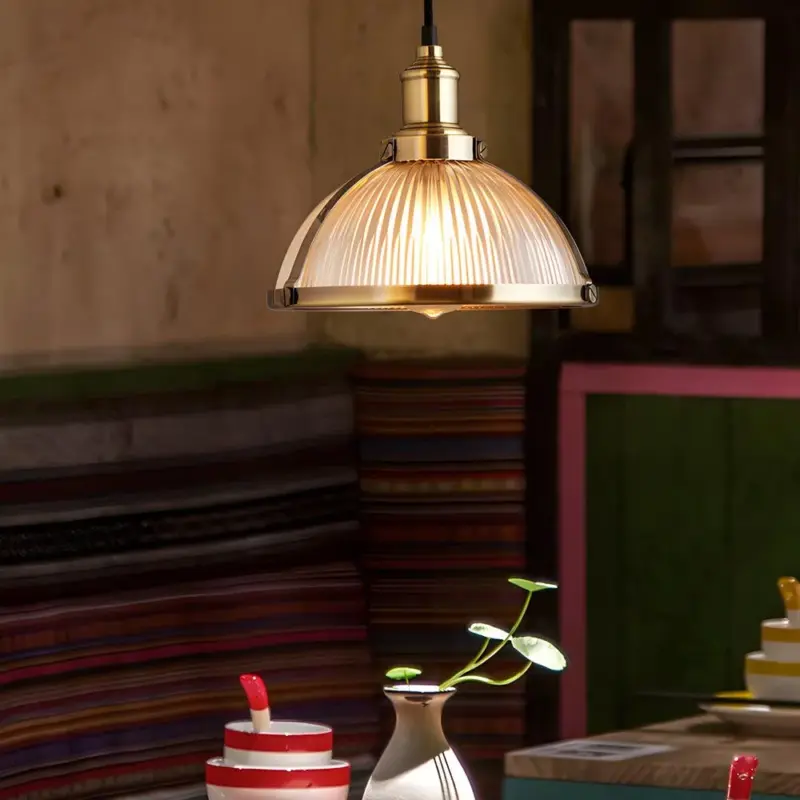 1 Light Retro Pendant Lamp with Striped Glass Shade tag1