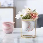 1 PC Nordic Style Marble Pattern Ceramics Golden Iron Art Vase Tabletop Flower Pot Home Wedding 224263f2 e847 47cd a078 e1900452a185