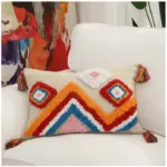 1 main housse de coussin en lin dore brode geometrique taie d39oreiller marocaine indienne a franges rectangle 45x45cm30x50cm