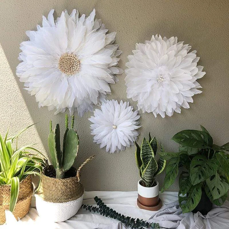 100 Hand Woven Room Decoration Handmade Feather Sunflowers Shape Nordic Style Wall Hanging Decoration Habitacion Decoracion