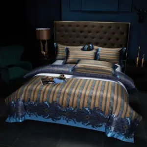 Homeko Damask And Striped Printed Cotton Silky Egyptian Cotton Bedding Set