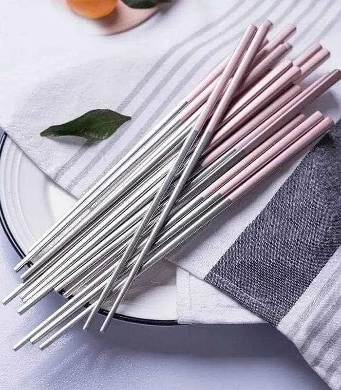 10 Pairs Chopstick Set Stainless Steel Pink Reusable 23.5 cm -  - #tag1#