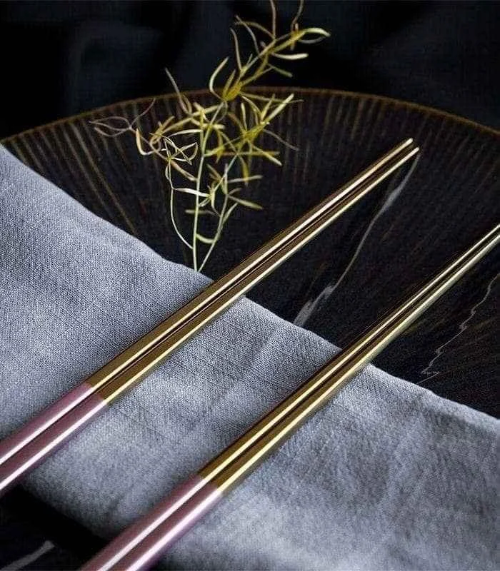 10 Pairs Chopstick Set Stainless Steel Pink Reusable 23.5 cm -  - #tag1#