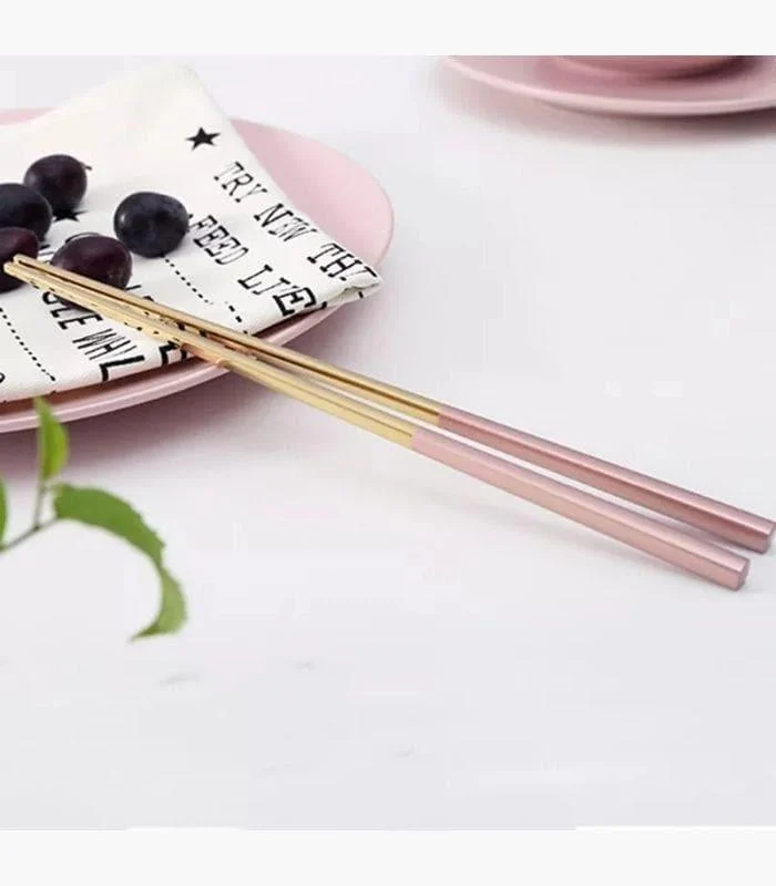 10 Pairs Chopstick Set Stainless Steel Pink Reusable 23.5 cm -  - #tag1#