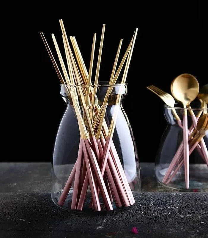 10 Pairs Chopstick Set Stainless Steel Pink Reusable 23.5 cm -  - #tag1#