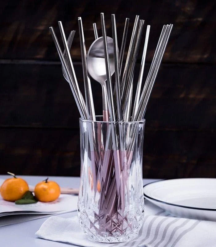 10 Pairs Chopstick Set Stainless Steel Pink Reusable 23.5 cm -  - #tag1#