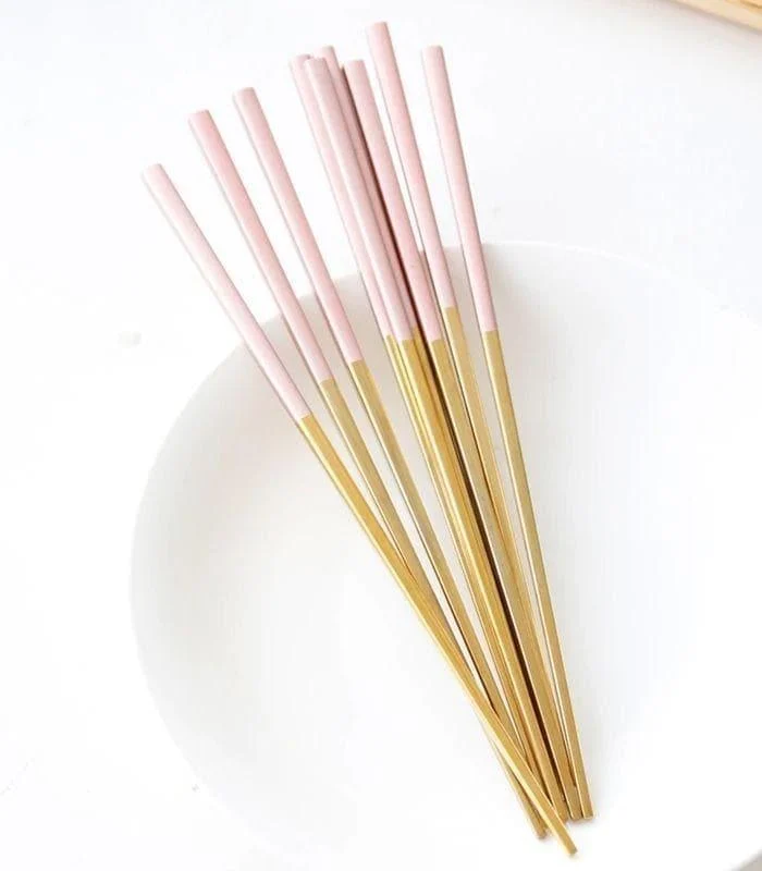 10 Pairs Chopstick Set Stainless Steel Pink Reusable 23.5 cm -  - #tag1#
