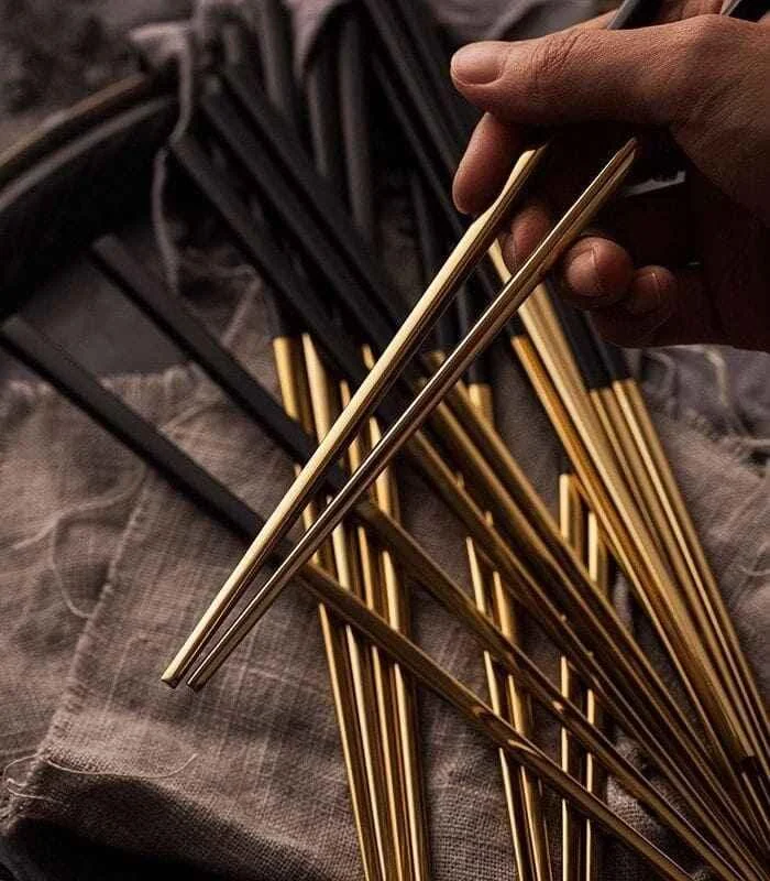 10 Pairs Chopsticks Stainless Steel Black and Gold 23.5cm -  - #tag1#