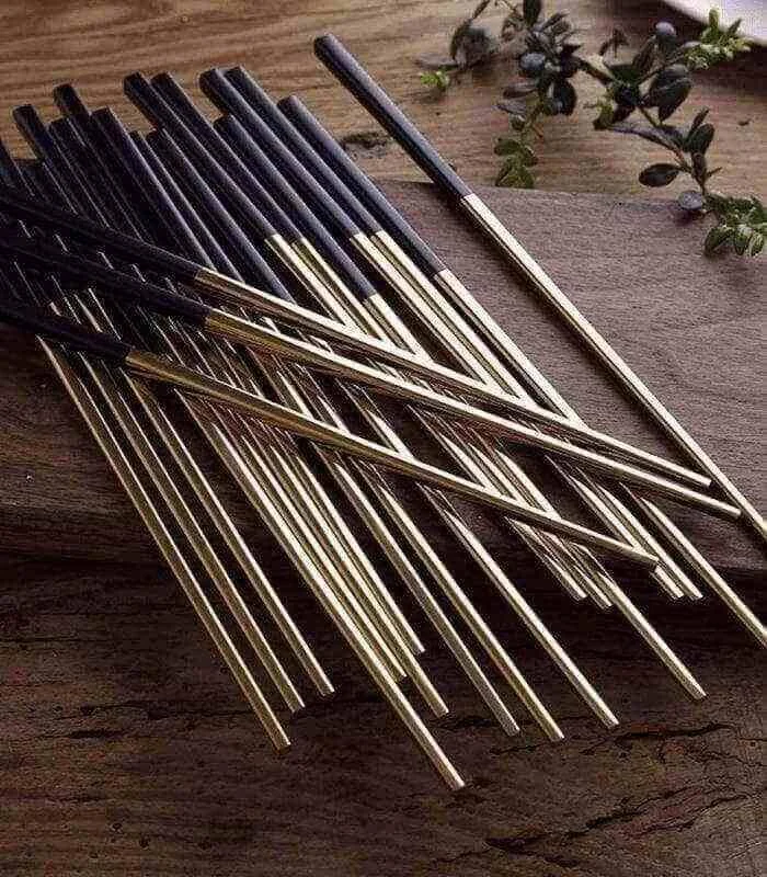 10 Pairs Chopsticks Stainless Steel Black and Gold 23.5cm -  - #tag1#