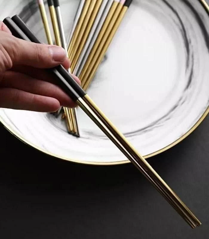 10 Pairs Chopsticks Stainless Steel Black and Gold 23.5cm -  - #tag1#
