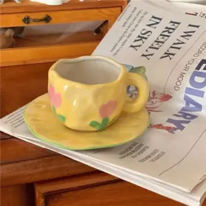 Retro Handpainted Cup & Saucer Set