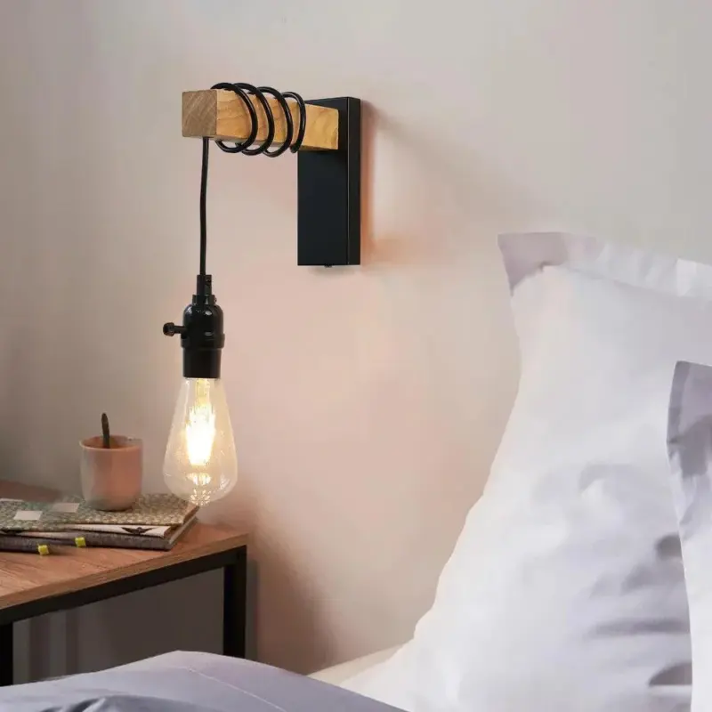 110V 220V Wall light With Switch Function Iron Wood Wall Lamp E27 Retro Wall Light Indoor c5116447 6191 43c4 957d 6e812dc805b7