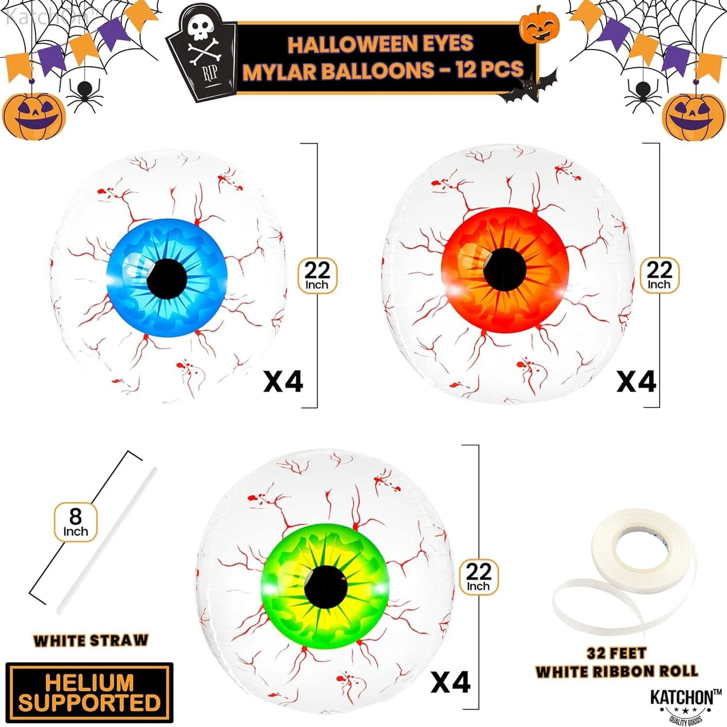 12-Pack: 22 Inch Halloween Eyeball Balloons -  - #tag1#