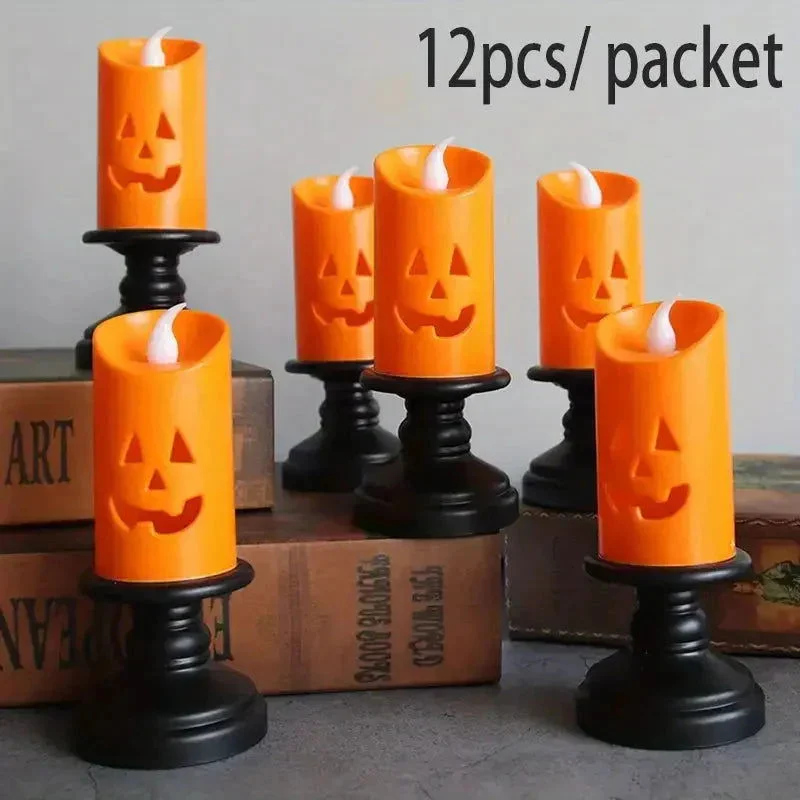 12-Pieces: Halloween LED Pumpkin Chandelier Candles -  - #tag1#