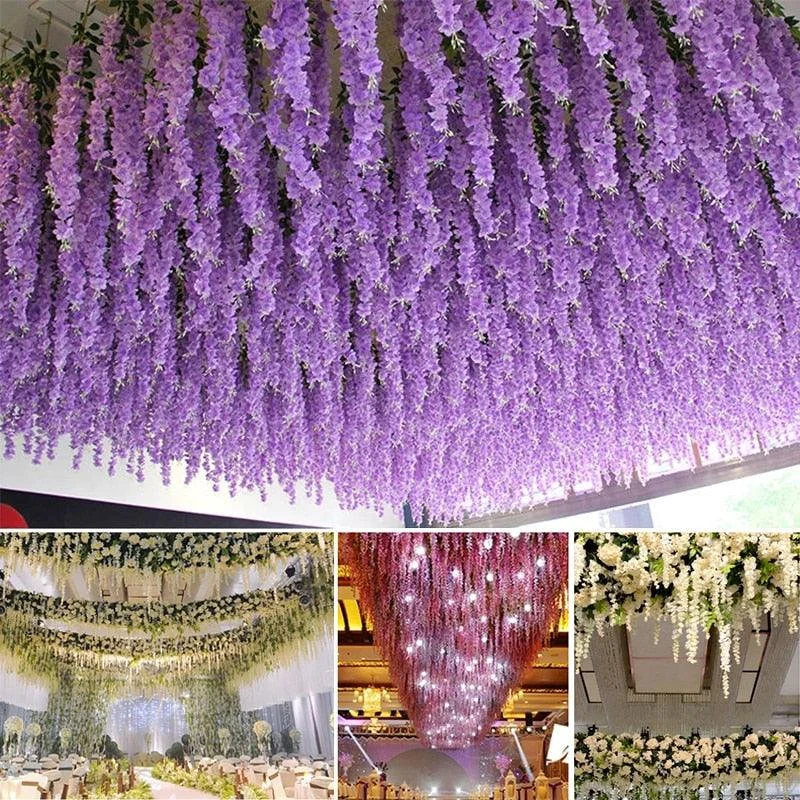 12Pcs  Artificial Flower Rattan Wreath Arch Wedding Home Garden Office Decoration pendant Plant -  - #tag1#