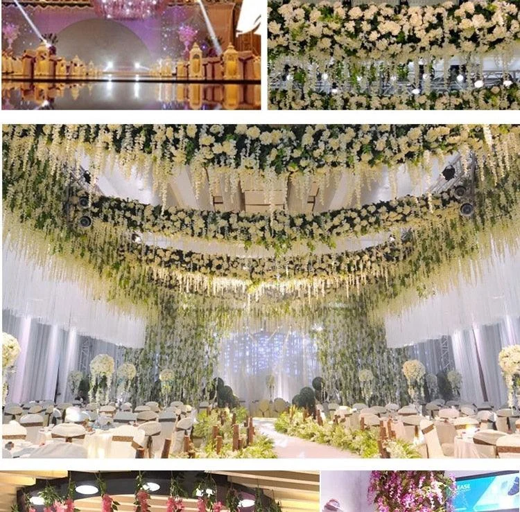 12Pcs  Artificial Flower Rattan Wreath Arch Wedding Home Garden Office Decoration pendant Plant -  - #tag1#